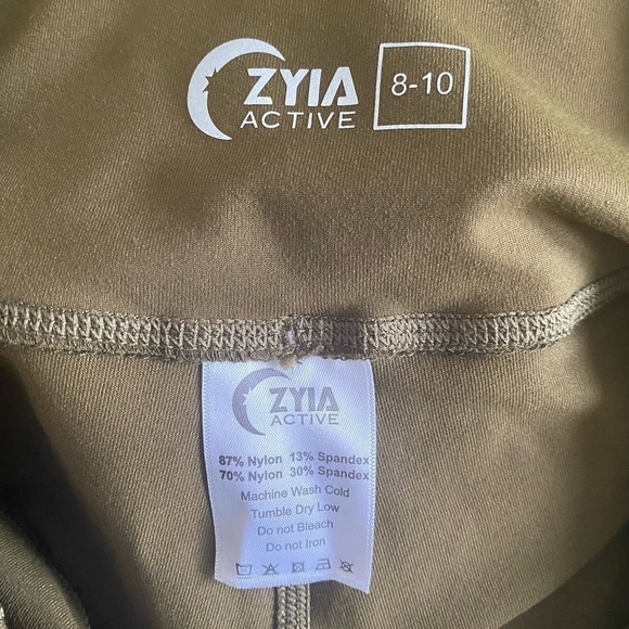 ZYIA Active Spandex 7/8 Leggings • Olive Army Green Speckled Striped • Size 8 10 - Picture 7 of 8